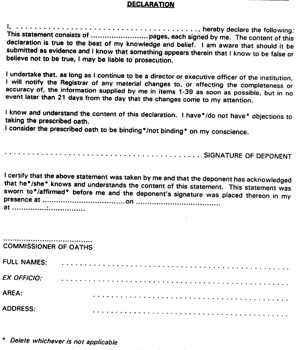 R2508 39. Form DI020 Declaration