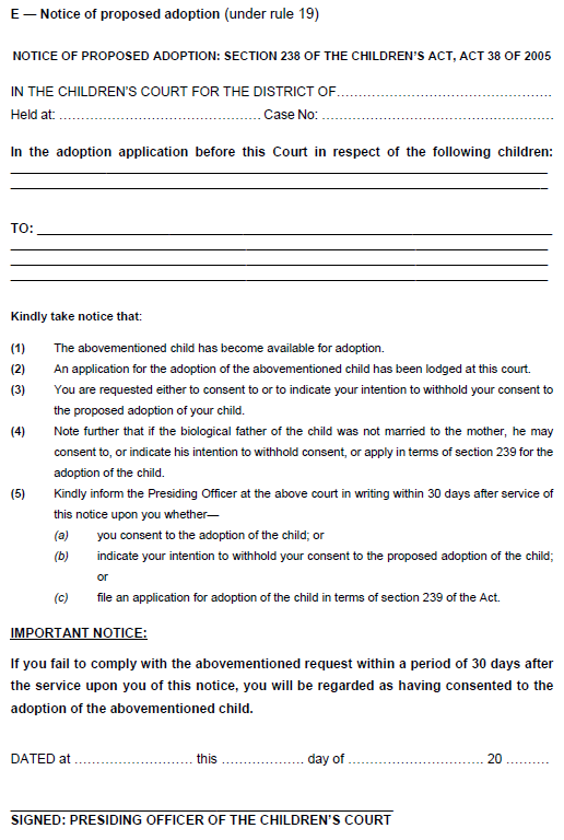 N7142 Form E Notice of proposed adoption
